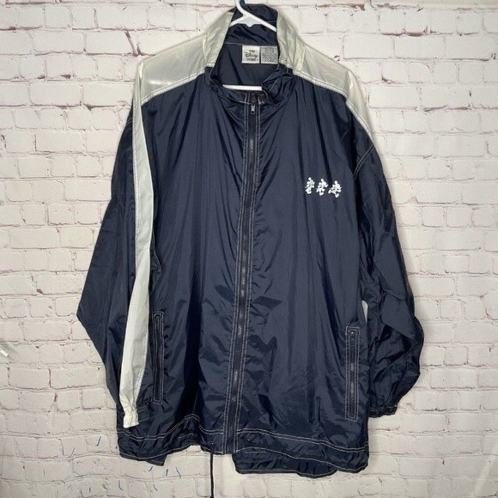 VTG Disney Mens White Mickey Mouse Spot Logo Rain Windbreaker Jacket Size XL